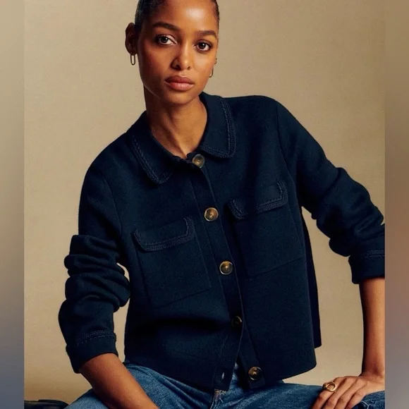Sézane Betty Cardigan in Navy Crochet Size M - Picture 2 of 11